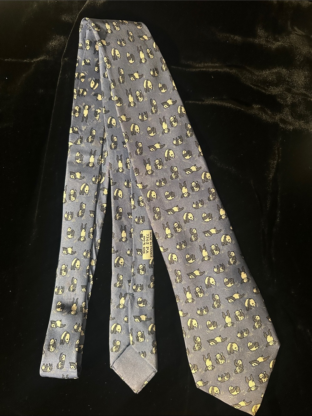Hermes Gray Tie with Yellow Cartoon Motif